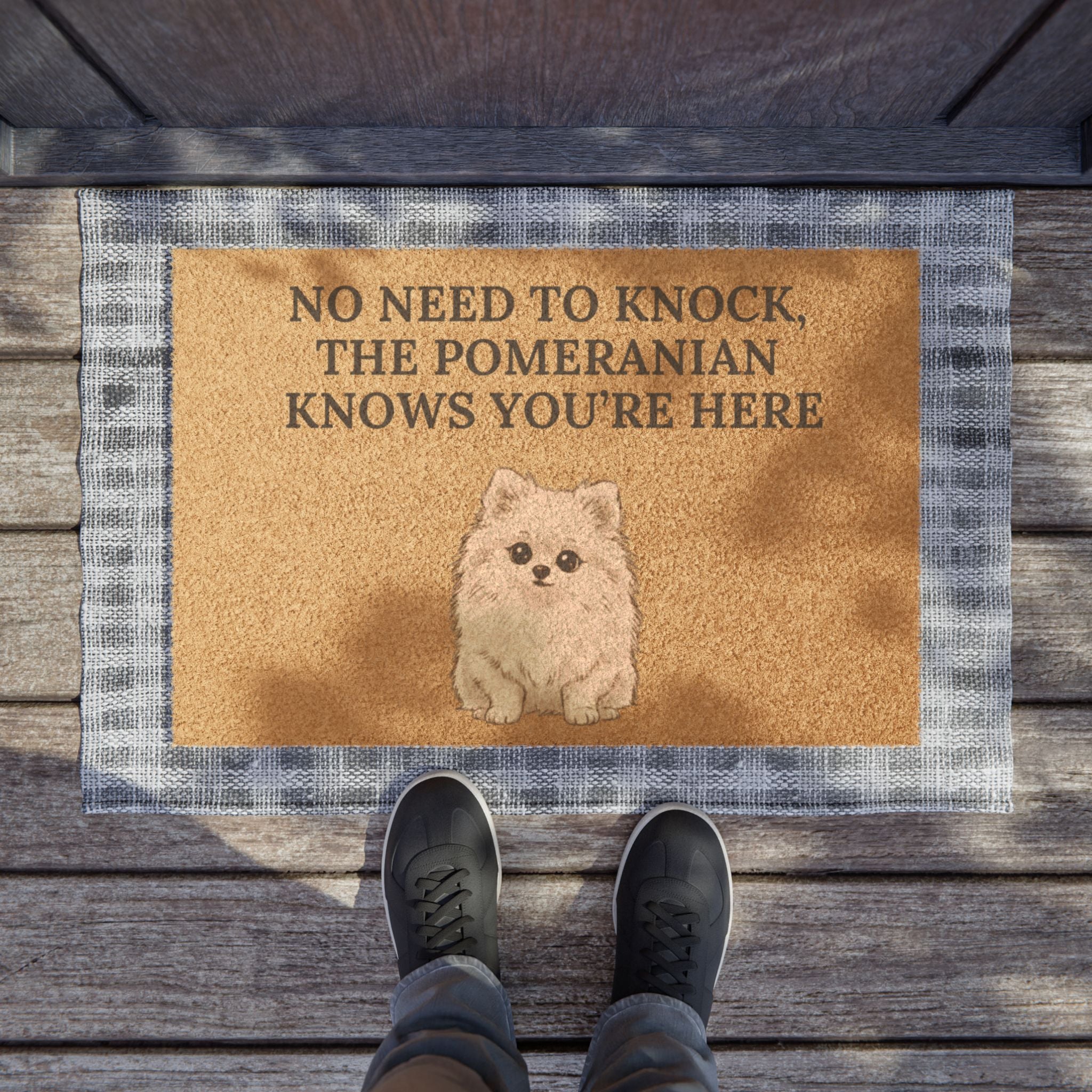 Pomeranian Doormat - "No Need to Knock, The Pomeranian Knows You’re Here" Welcome Mat