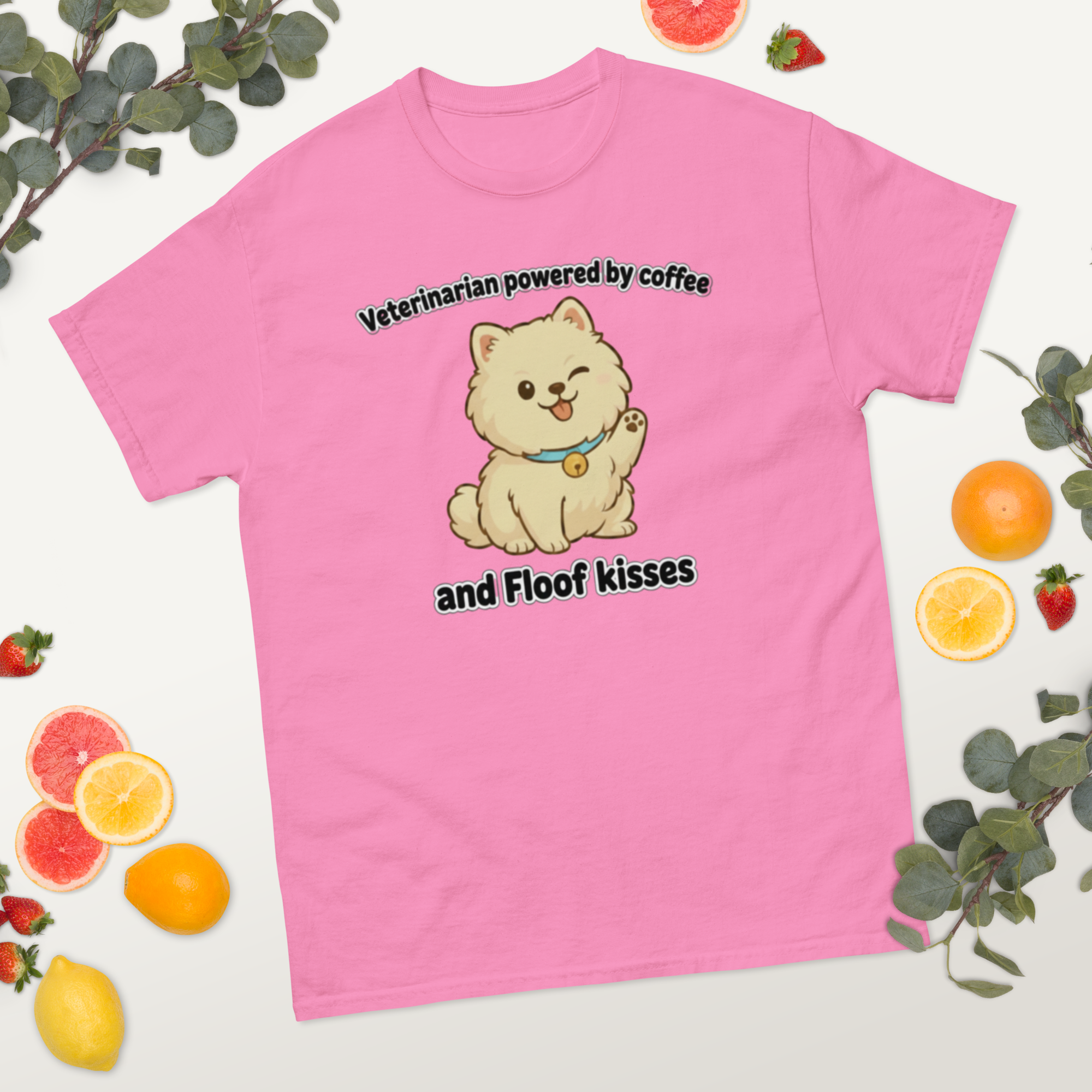 Camiseta clásica unisex •	"Veterinarian powered by coffee and Floof kisses"