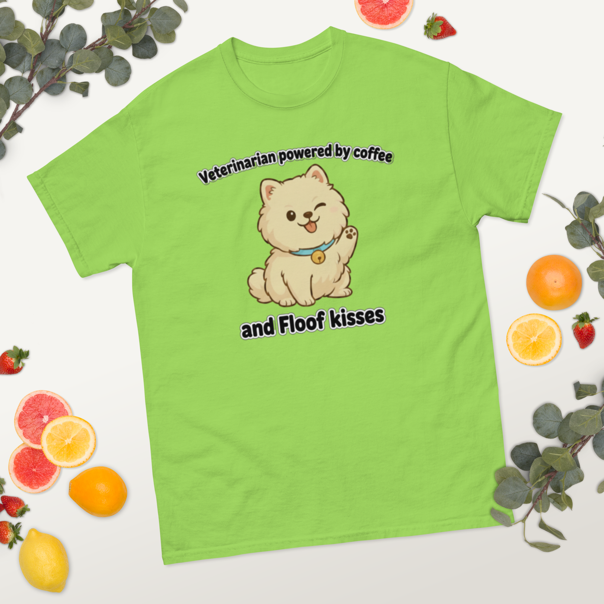 Klassisches Unisex-T-Shirt • „Tierarzt, angetrieben von Kaffee und Flauschküssen“
