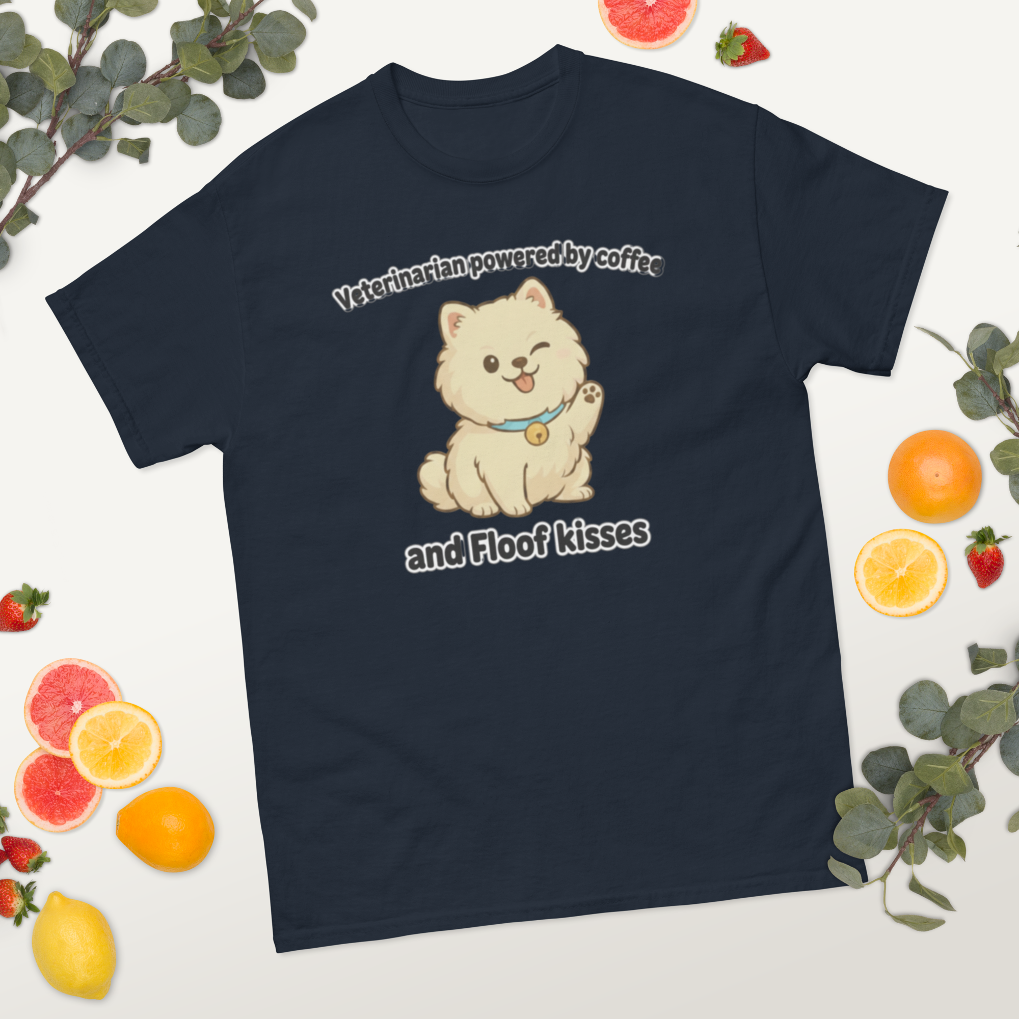 Klassisches Unisex-T-Shirt • „Tierarzt, angetrieben von Kaffee und Flauschküssen“
