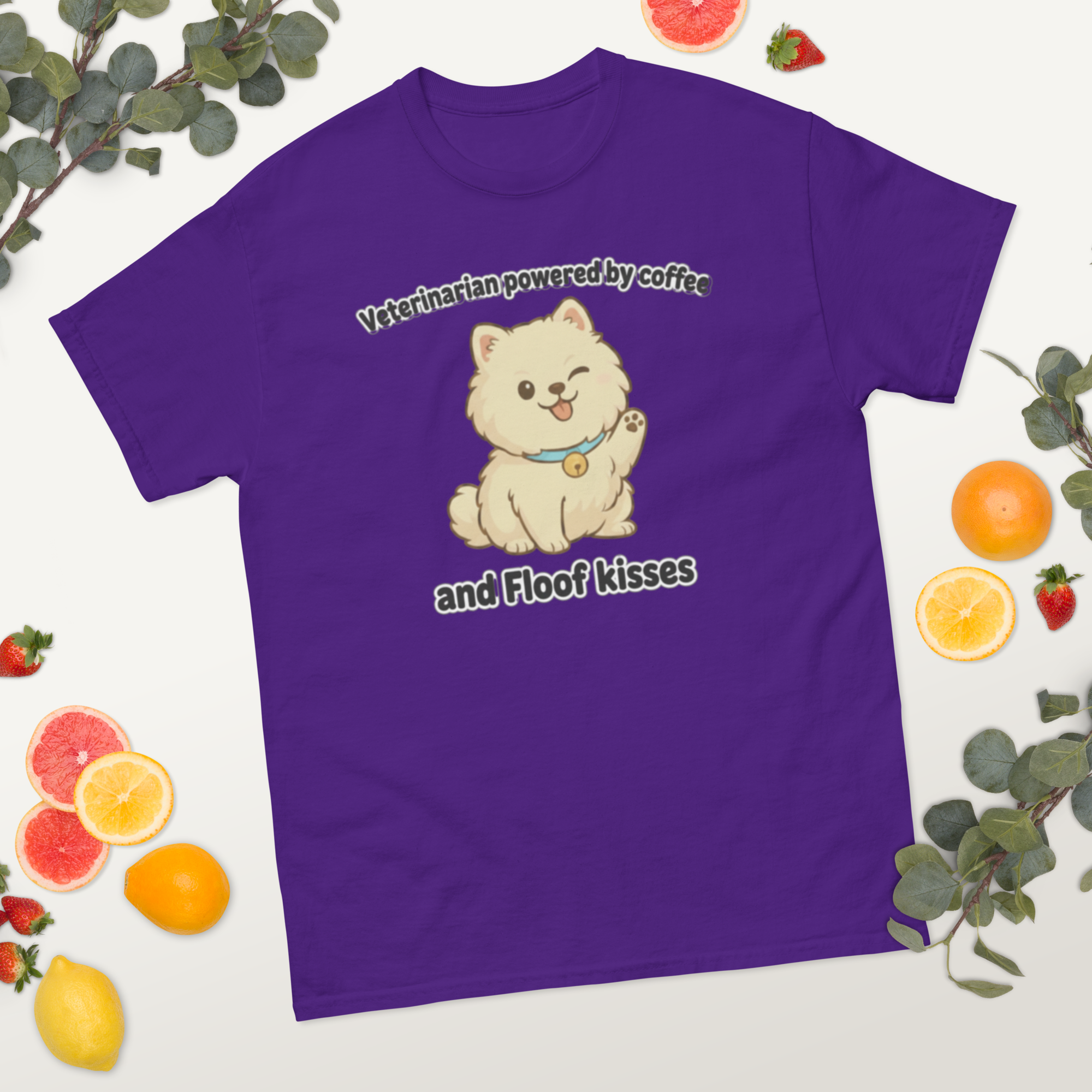 Klassisches Unisex-T-Shirt • „Tierarzt, angetrieben von Kaffee und Flauschküssen“