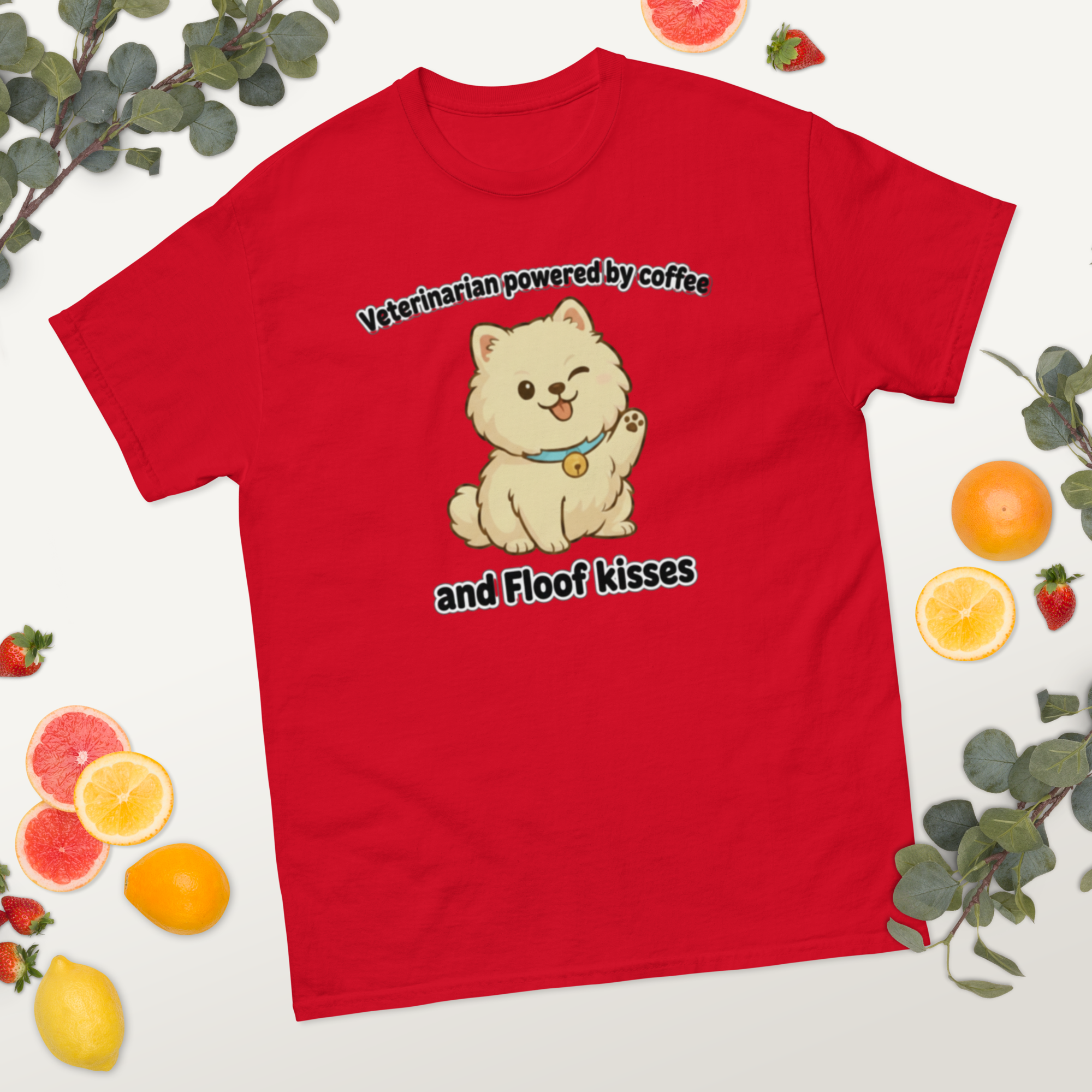 Klassisches Unisex-T-Shirt • „Tierarzt, angetrieben von Kaffee und Flauschküssen“