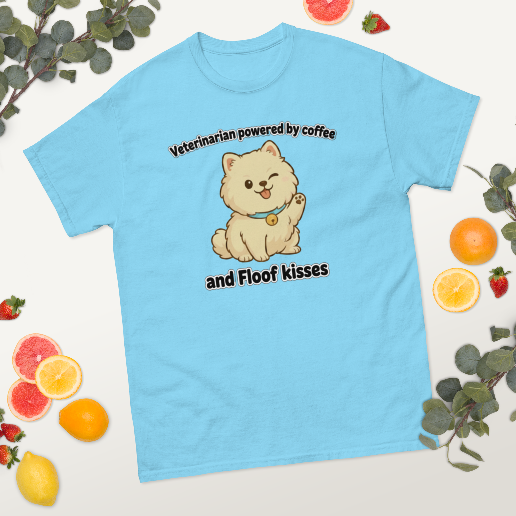 Klassisches Unisex-T-Shirt • „Tierarzt, angetrieben von Kaffee und Flauschküssen“