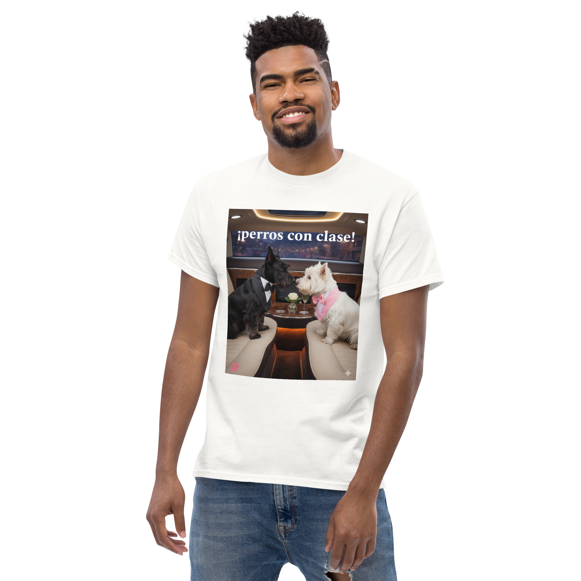 🐶💼✨ Unisex-T-Shirt – „Classy Dogs“ Romantik, Stil und Hunde-Niedlichkeit in einem Look.
