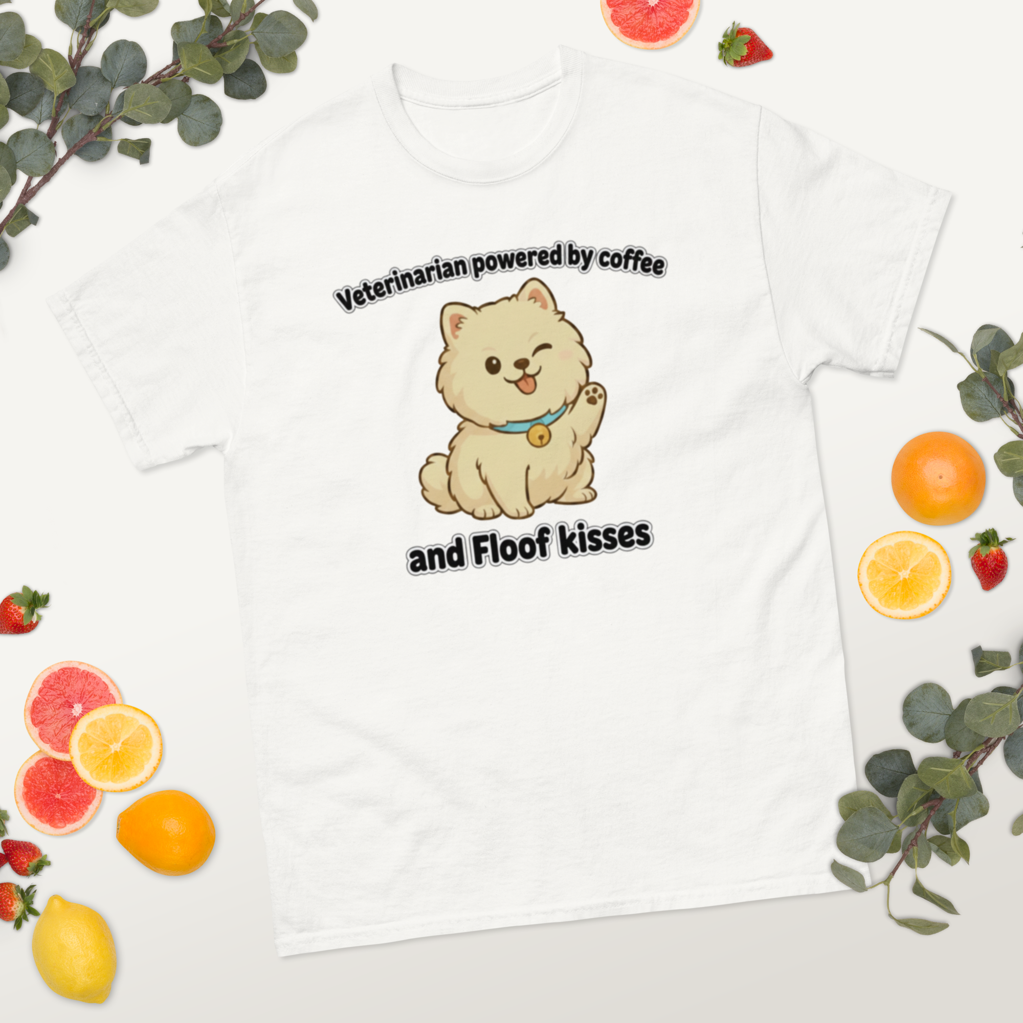 Klassisches Unisex-T-Shirt • „Tierarzt, angetrieben von Kaffee und Flauschküssen“