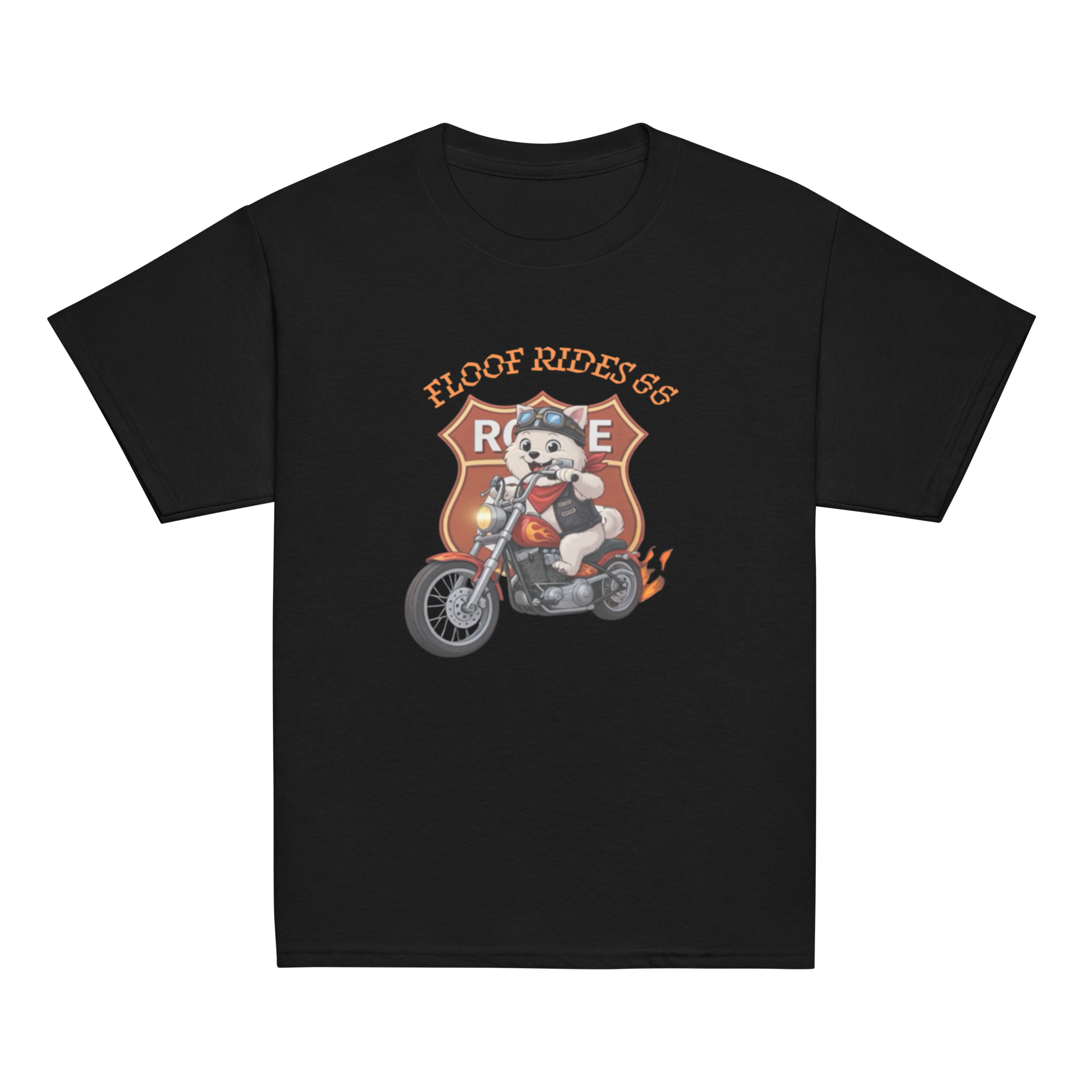 🏍️🐶👦✨ Camiseta clásica de niño – “Floof Rides 66”  Pequeño motero. Grandes aventuras.
