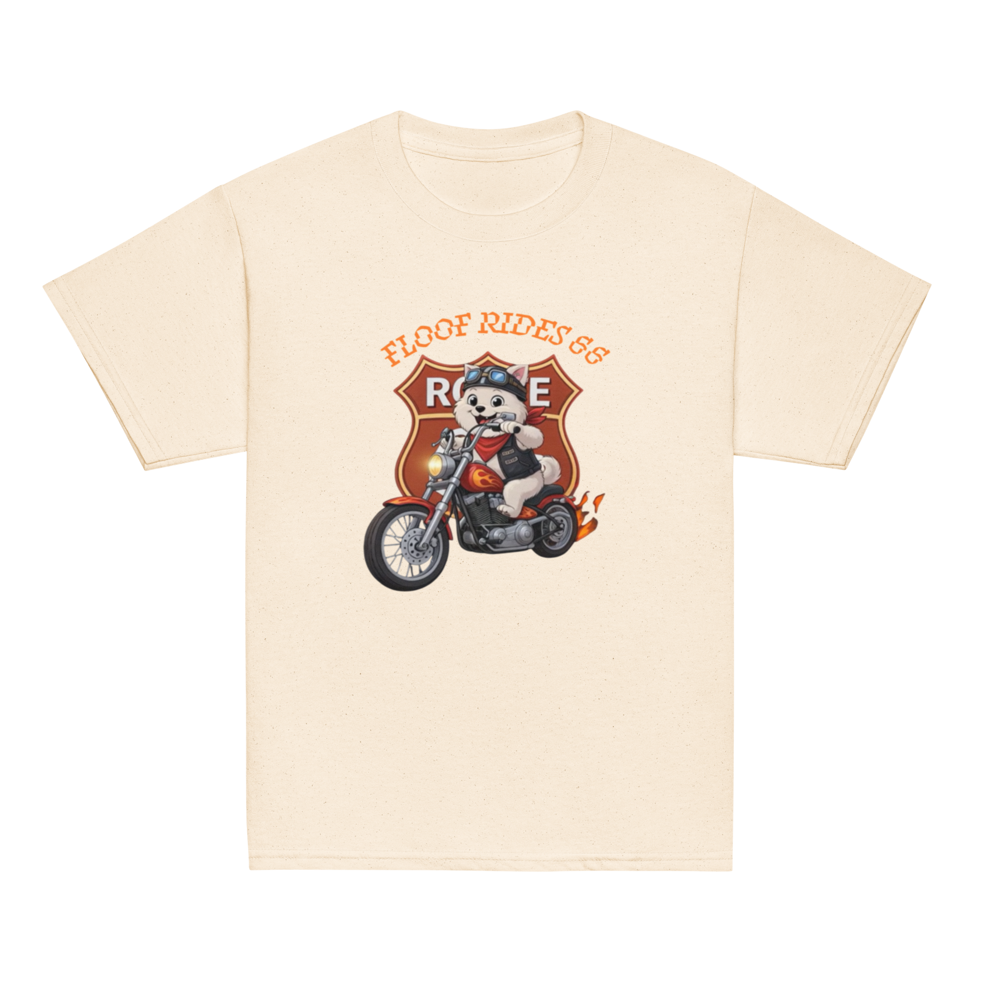 🏍️🐶👦✨ Camiseta clásica de niño – “Floof Rides 66”  Pequeño motero. Grandes aventuras.