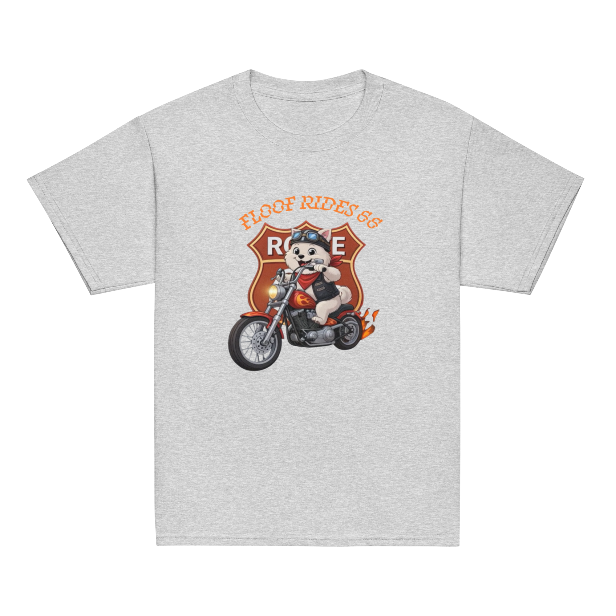 🏍️🐶👦✨ Camiseta clásica de niño – “Floof Rides 66”  Pequeño motero. Grandes aventuras.